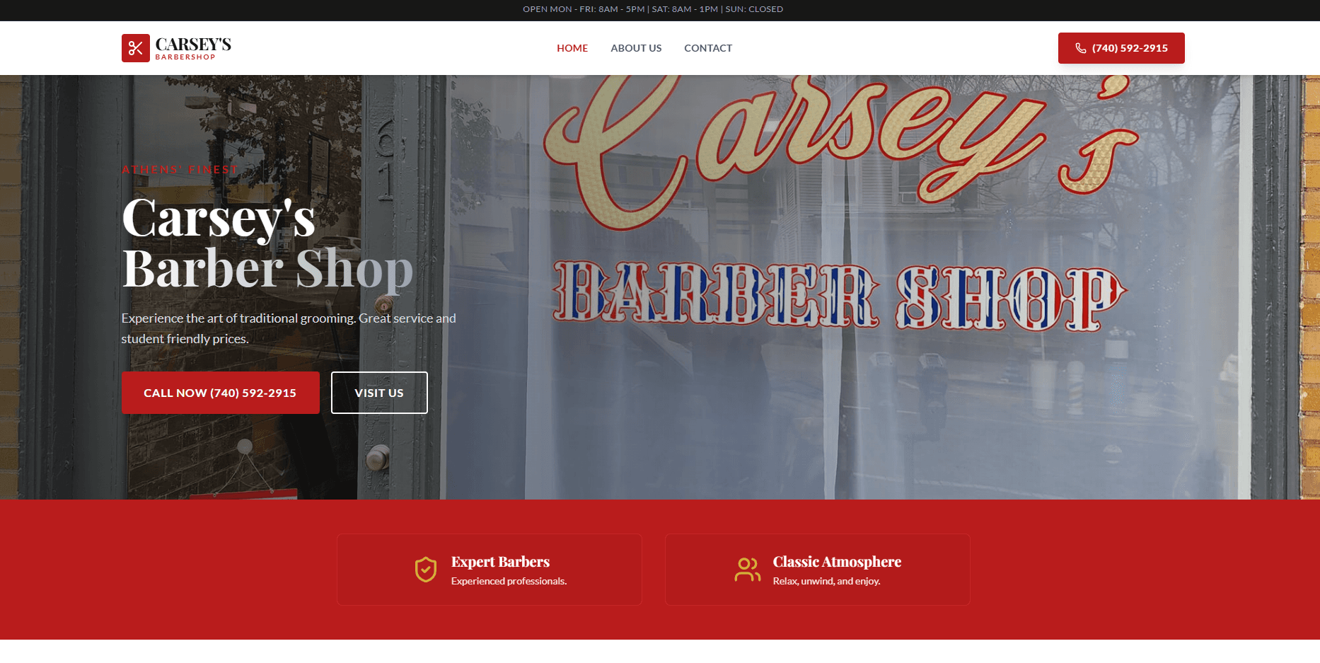 Carsey's Barbershop portfolio screenshot by Cobalt Tech Solutions